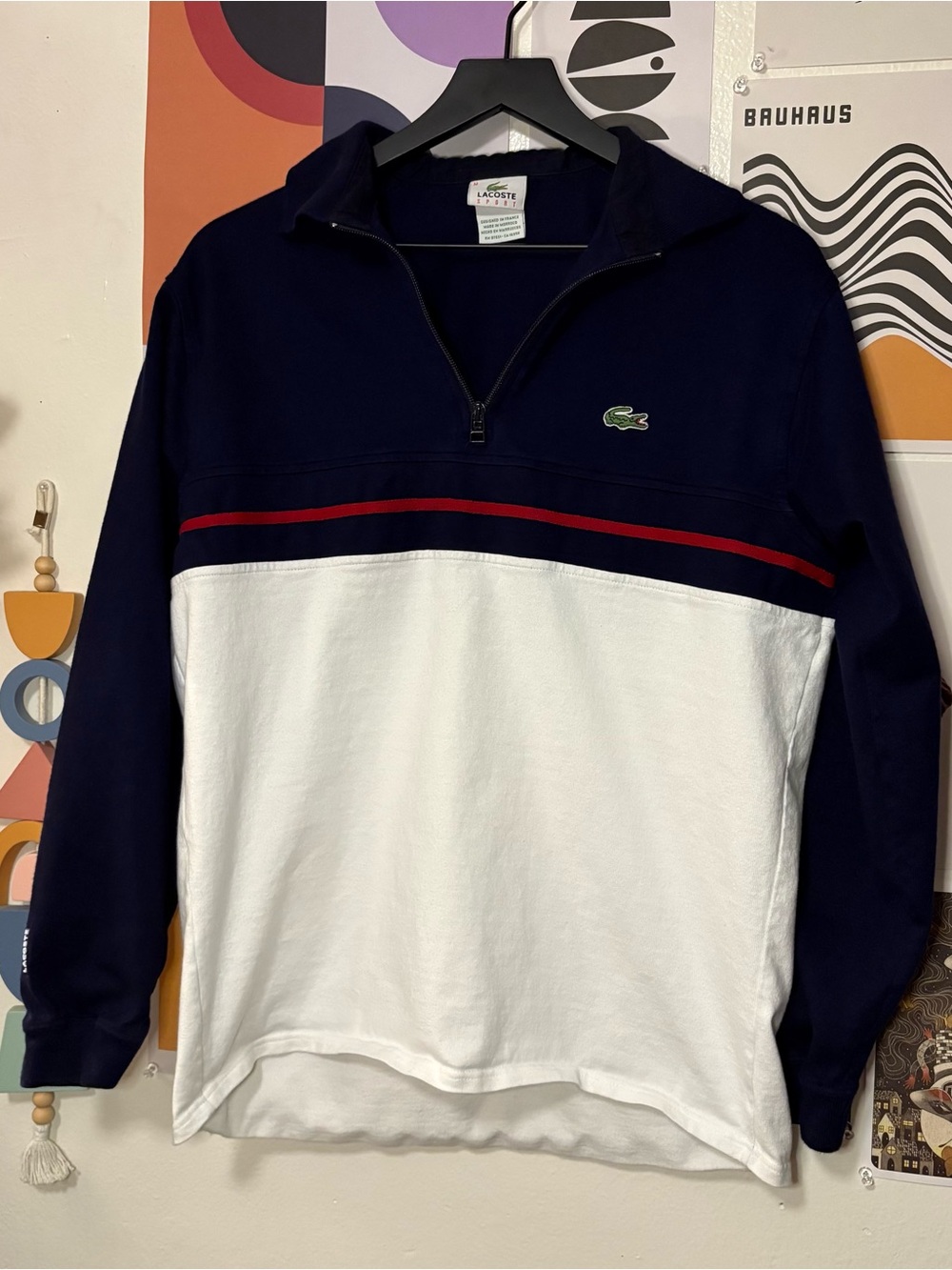 Lacoste Sport Navy & White Quarter‑Zip Pullover